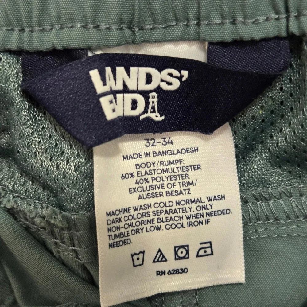 Lands End Mens Blue Gray Cargo Board Shorts Elastic Waist Swim Trunks Size 32-34